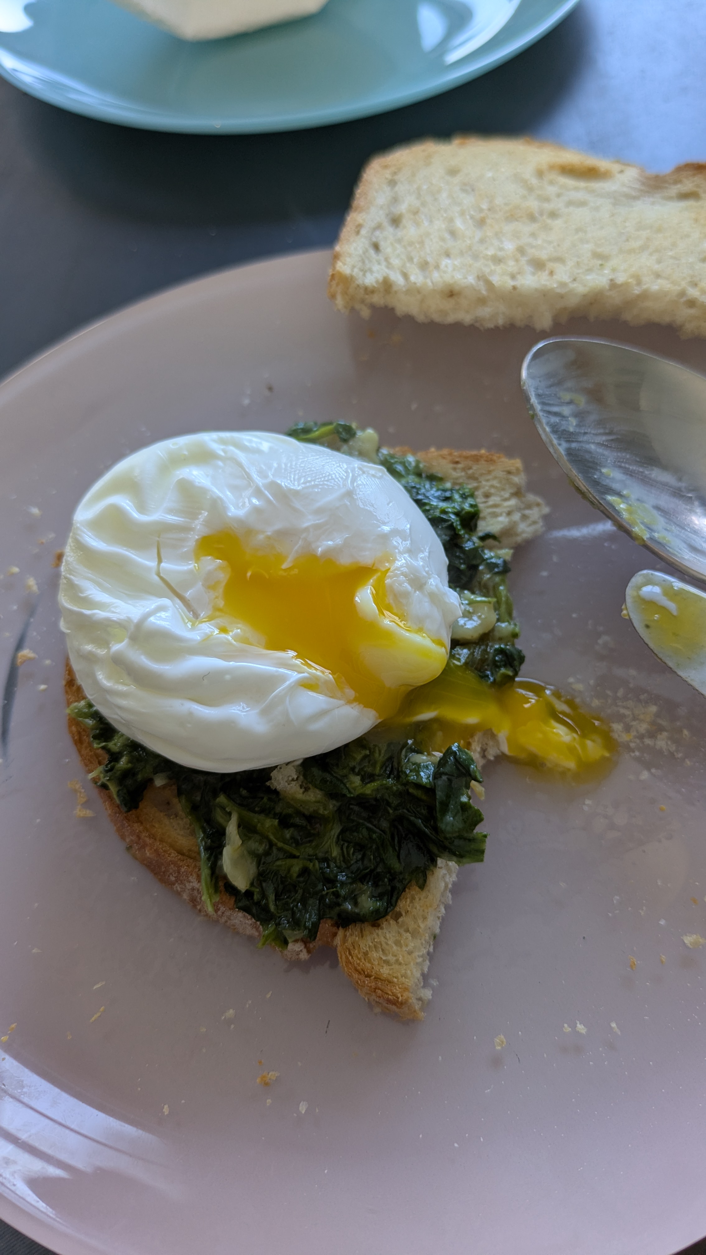 poached egg over spinach and toast